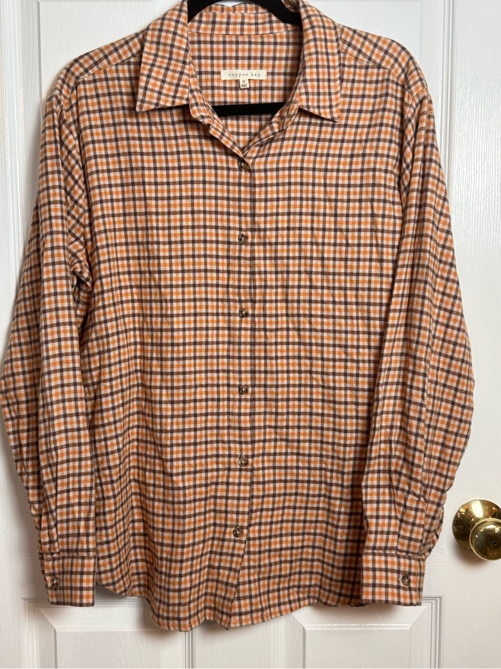 Copper Key Men’s Plaid Flannel Button Down Shirt Orange Brown Size M